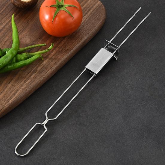 Heat Resistance Stainless Steel Double-Ended BBQ Fork Semi-automatic Design Reusable Barbecue Supply