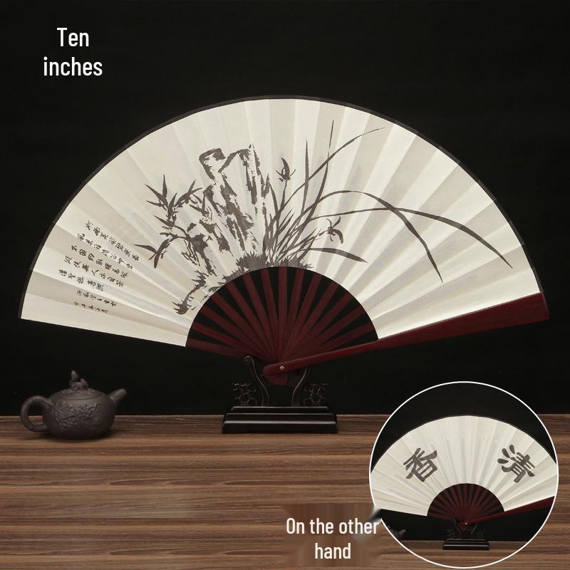 10-Inch Handmade Chinese Style Folding Fan: Custom Men's Hanfu Disco Fan