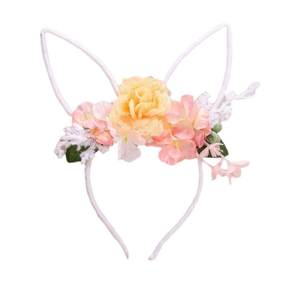Colorful Easter Garland Artificial Flower Bunny Ears Hair Hoop Costume Party Accessories