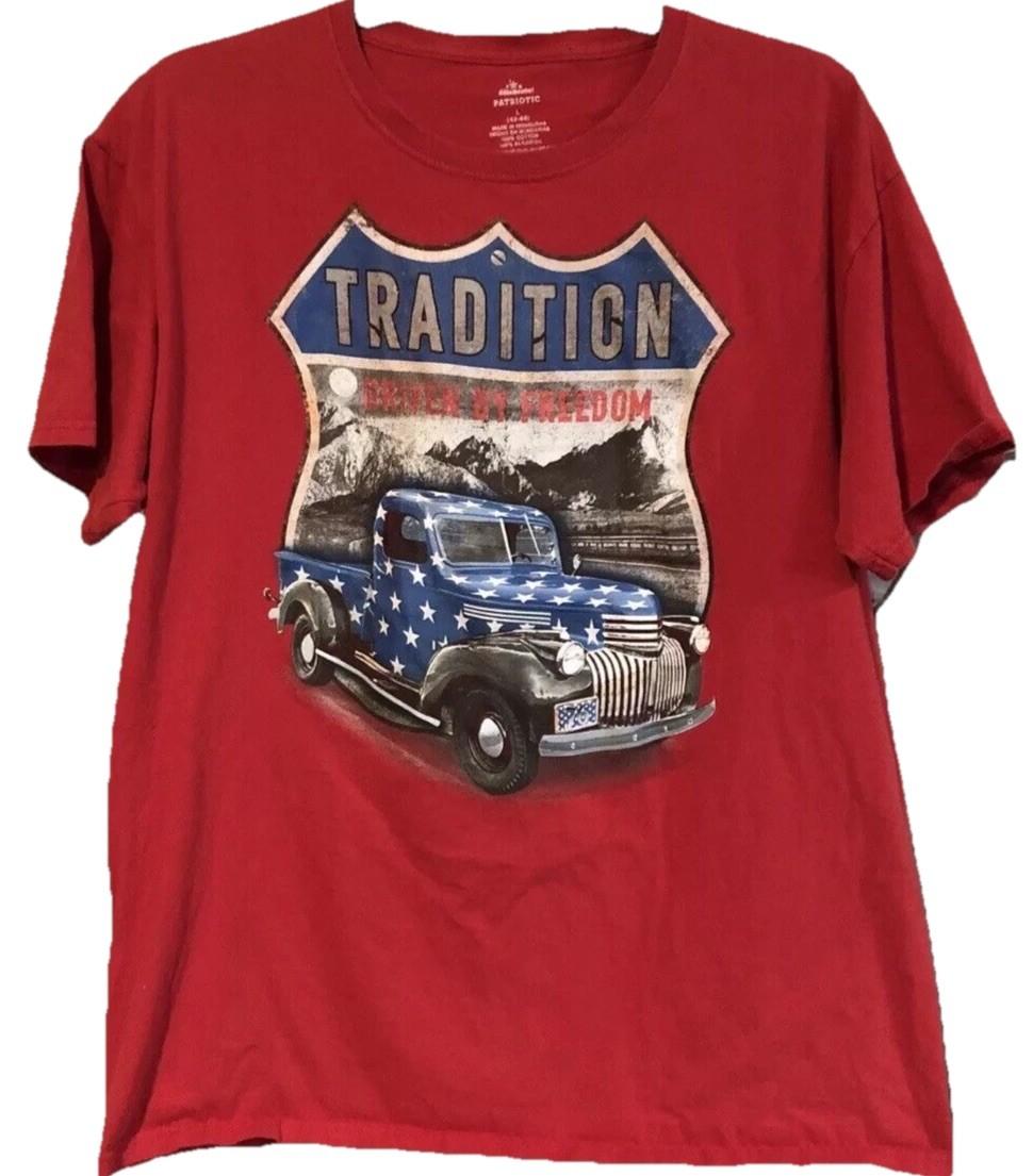 Celebrate Patriotic Shirt Mens Large Red 100% Cotton Truck Tradition Freedom L Unisex T-Shirt M