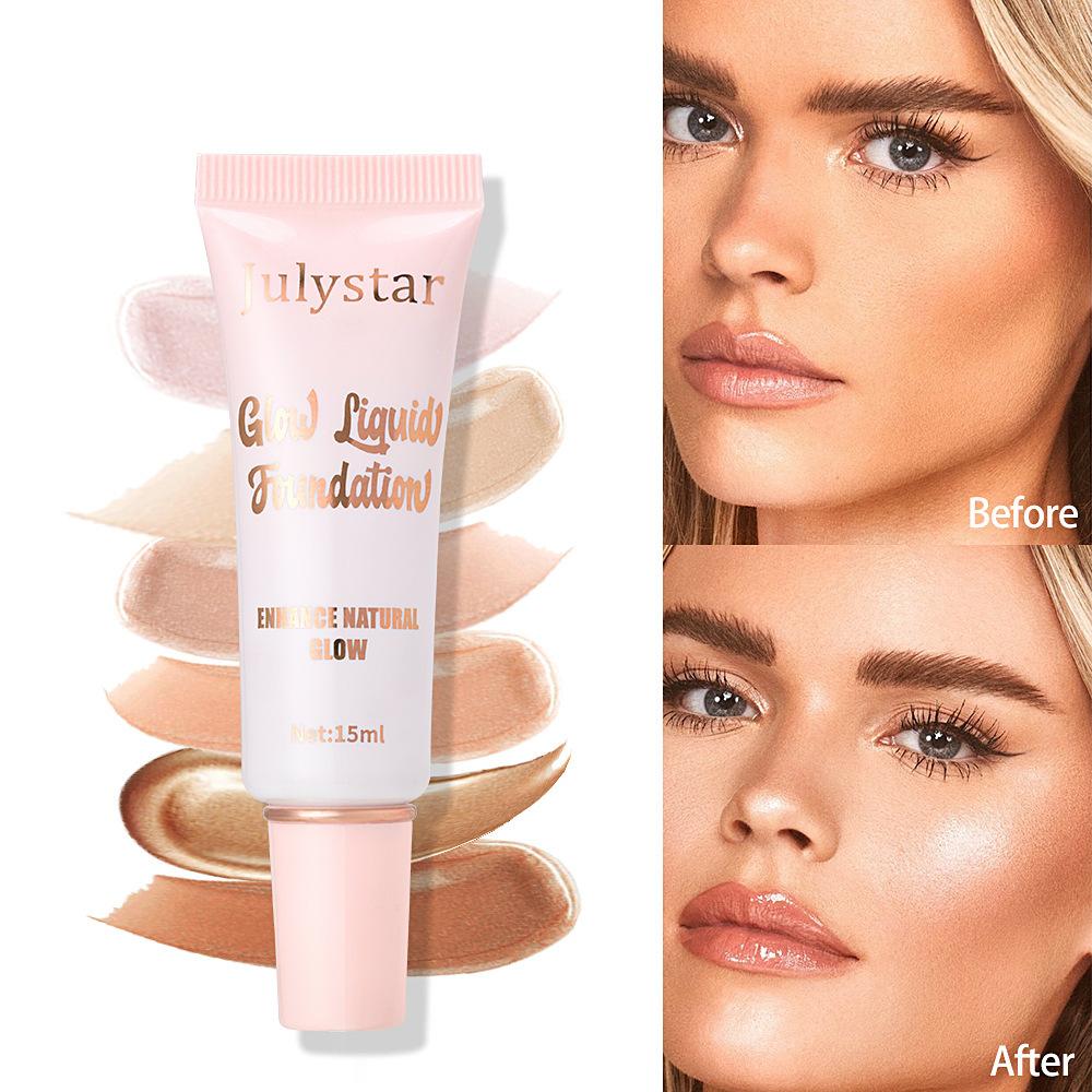 Liquid Highlighter Foundation 6 Colors, Natural Glow, Easy to Blend, 2-in-1 Concealer & Highlighter, Long-Lasting Wear, Ideal for Face & Body,
