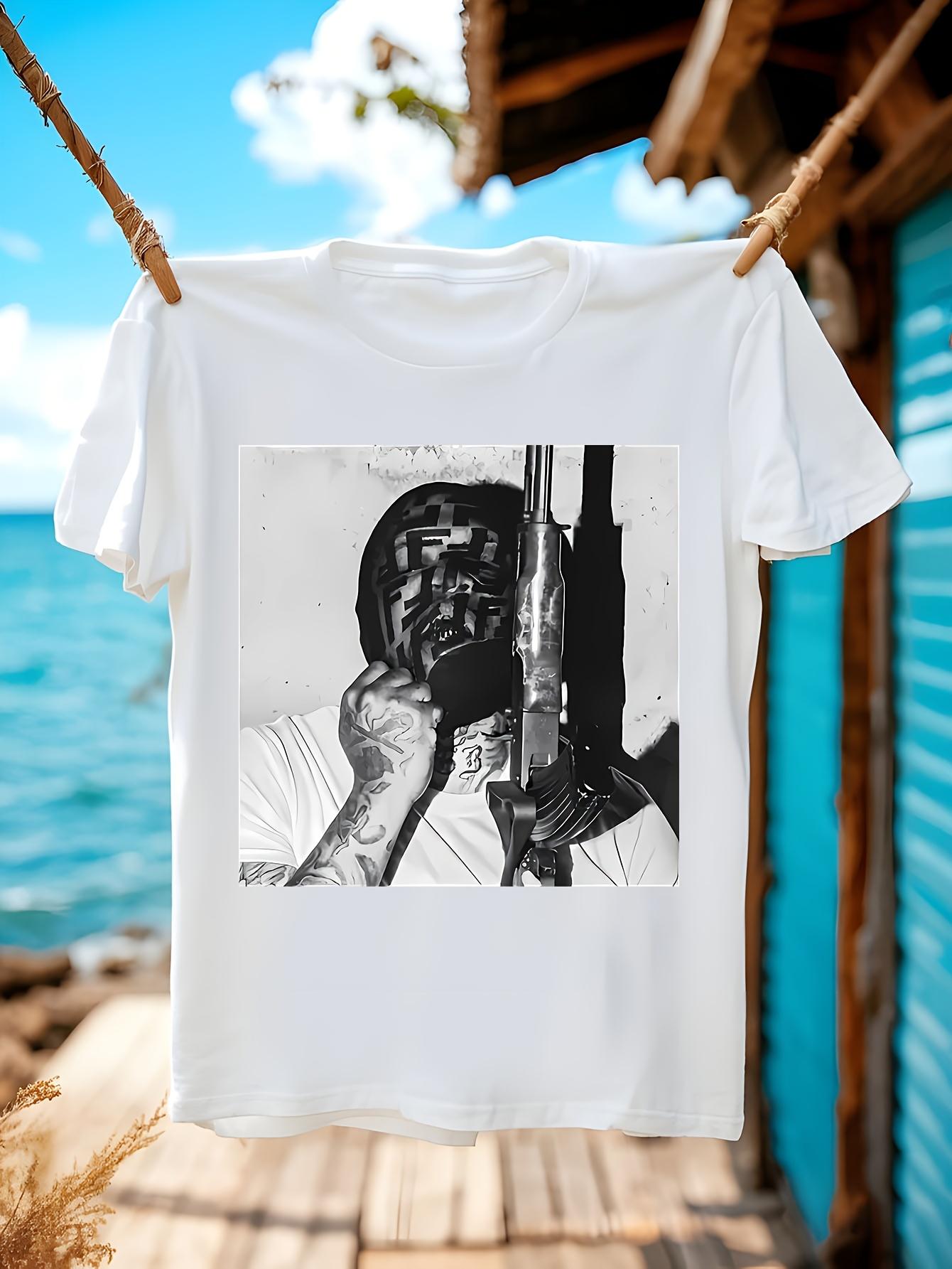 Westside Gunn Blientele GXFR Griselda 2023 Fast  Graphic T-shirt - White Tee with Black Gunshot Facial Mask Design XXXL