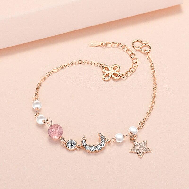 Silver 925 Bracelets For Women Retro Four Leaf Clover Charms For Bracelet Crystal Beads Pearl Moon &Star Bangles Jewelry