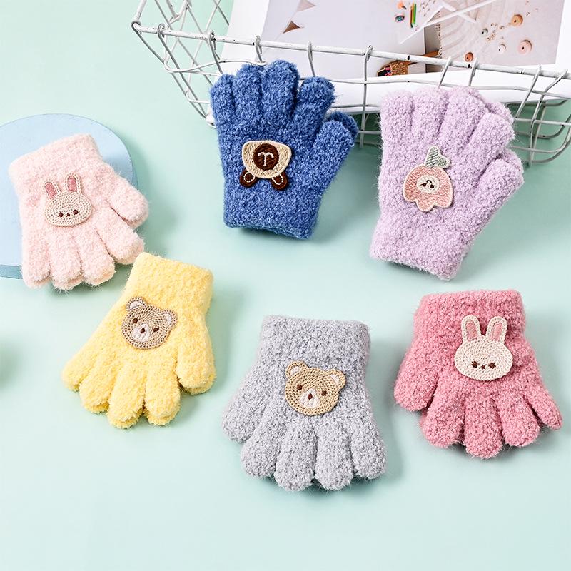 Children's Winter Five-Finger Gloves – Warm, Cute Cold-Proof Gloves for Boys and Girls, Perfect for Cycling and Writing In Autumn and Winter.