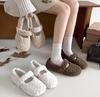 White French Mary Jane Flat-bottomed Fluffy Shoes for Women's 2024 New Autumn and Winter Warm-soled Beanie Cotton Shoes