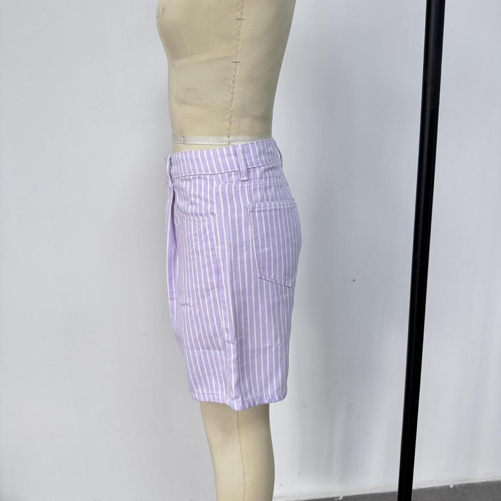 Women's High Waist Striped Plus Size Denim Shorts