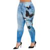 New Women Fashion Plus Size Butterfly Print Skinny Casual Faux Denim Long Pants