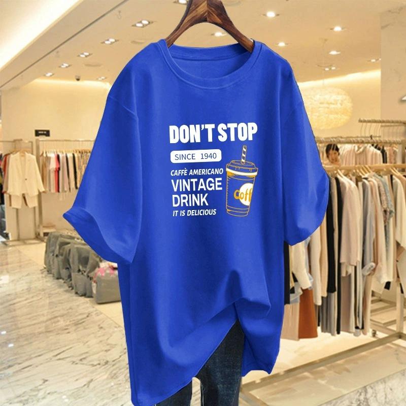 Cartoon Short-sleeved T-shirt Women's Summer New Large Size Loose Medium and Long Half-sleeved T-shirt Pure Cotton Top Bottoming Shirt