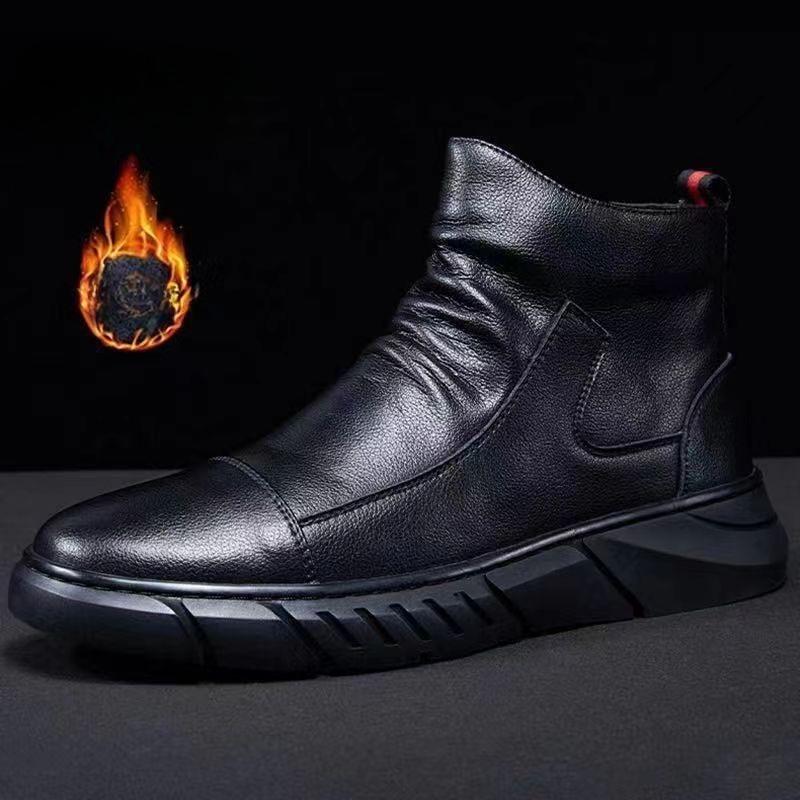 Martin Boots Men's Autumn and Winter Men's Shoes Trendy Versatile Zipper Shoes Plus Velvet Short Boots British Mid-top Boots