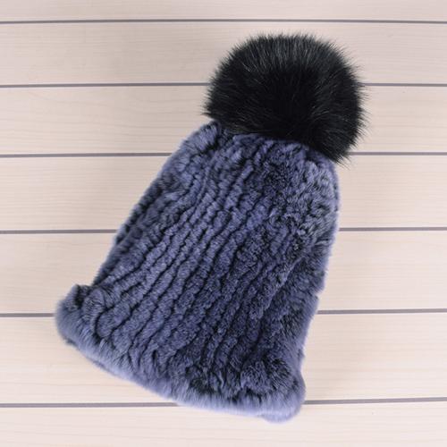 Winter Fur Hats for Ladys Women's Rex Rabbit Fur Caps Beanies Solid Elastic Winter Fashion Accessories Fox Fur Pompom Hat