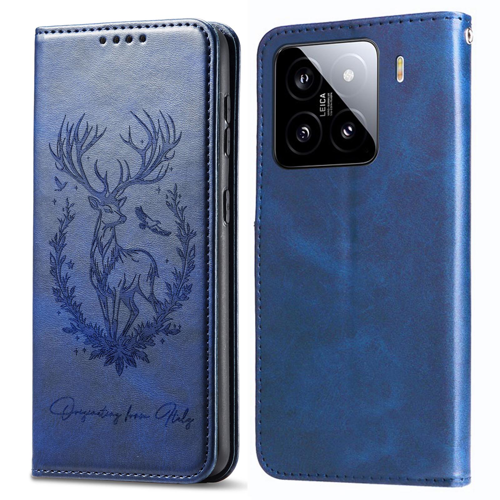

For Xiaomi 15 Stand Case Lucky Deer Imprinted Magnetic Closure Leather Wallet Phone Cover B