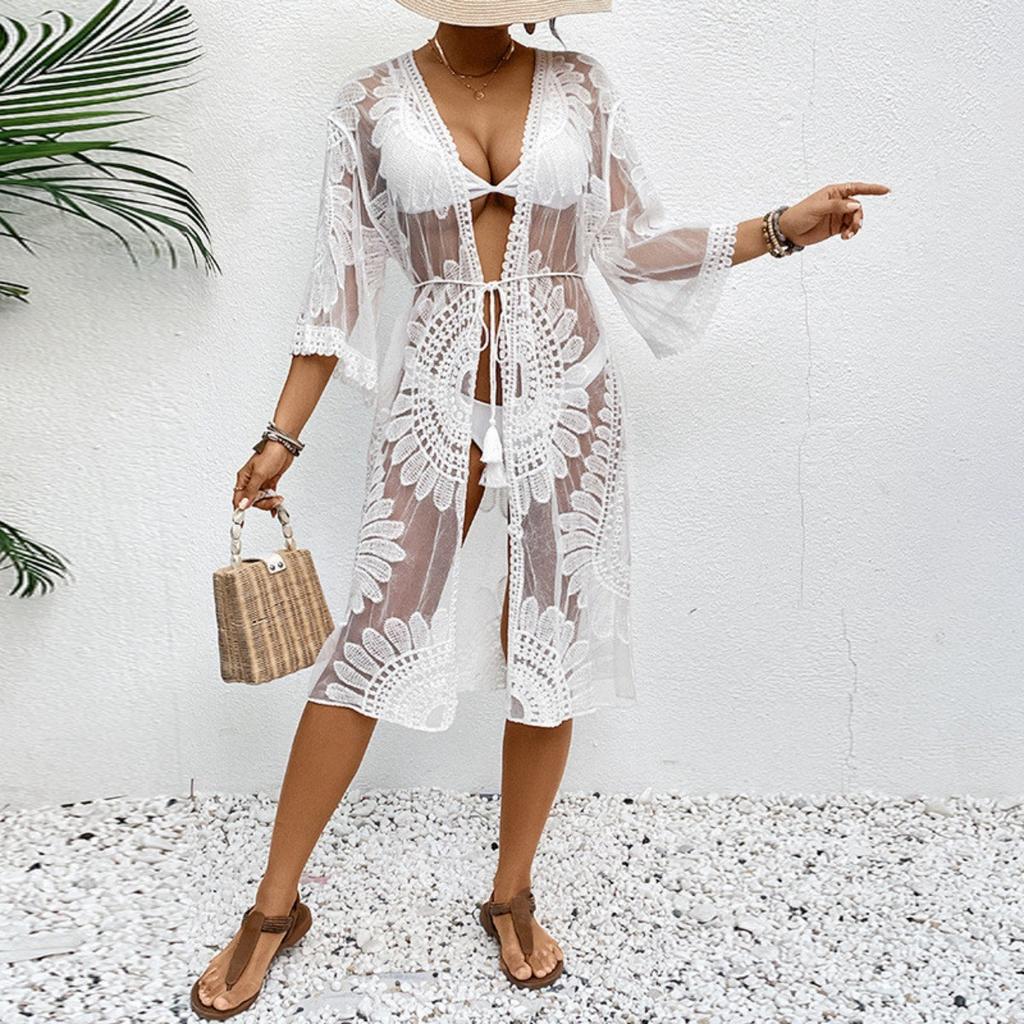 Lace, Embroidery, Cardigan, Swimsuit Outerwear, Beach Cover