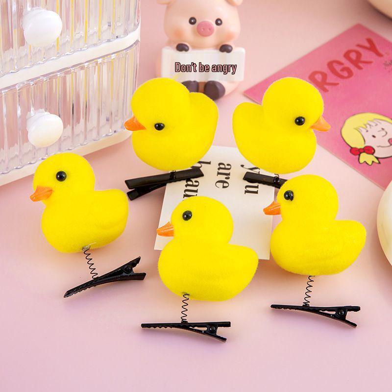 Flocked Little Yellow Duck Hair Clip - Cartoon Spring Clip Toy for Kids