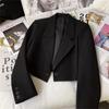 Fashion Cropped Blazers Jacket Women Long Sleeve Office Ladies Streetwear Solid Color Single Button Short Suit Coat