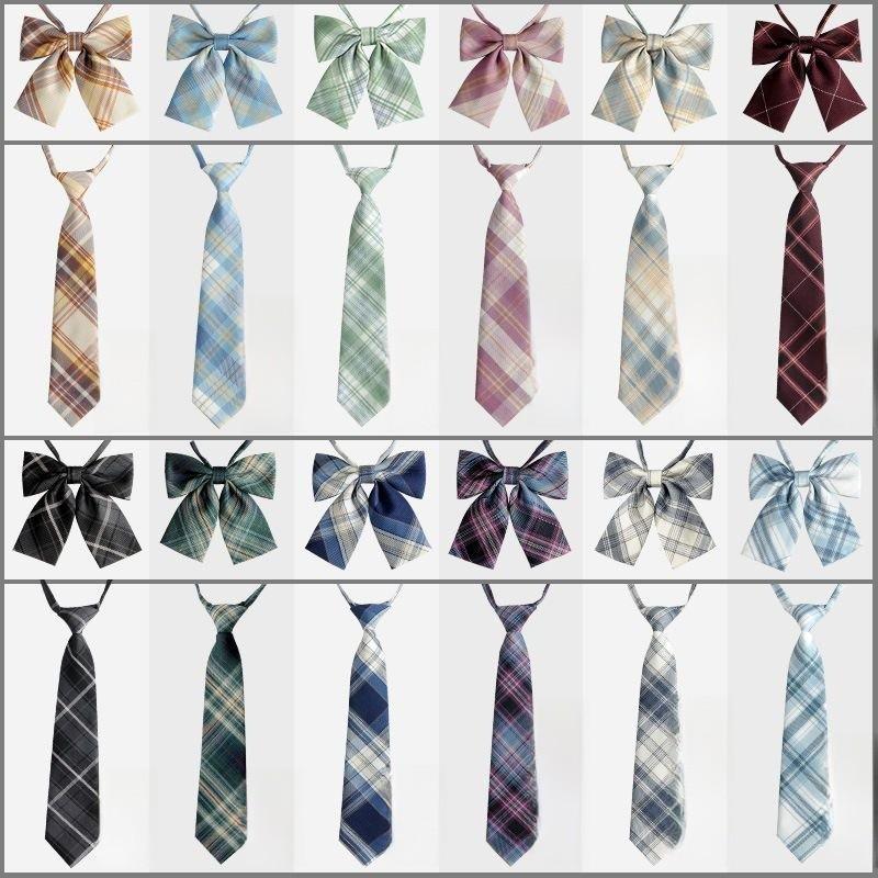 Japanese School Girl Style Polyester Plaid Neck Tie With Bow For Kids Uniforms