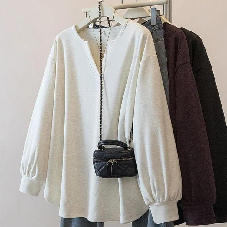 

Oversized V Neck Pullover Tops Women Long Sleeve Shirt Loose Blouse Slim Fit Autumn Winter Long Sleeves XXXXL абрикосовий
