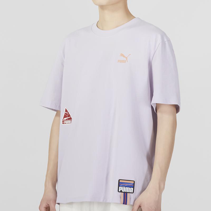 PUMA Loose-Fit Crew Neck T-Shirt Unisex Tops Light-Purple 677382-17