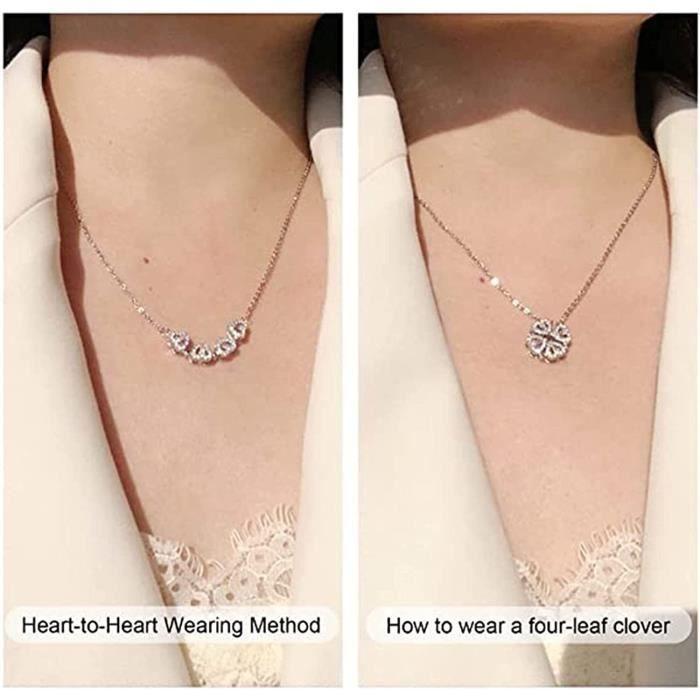 Halskette Anhänger - Schmuck - Herz und Kleeblatt - Zirkonia - Silberfarben - 46cm