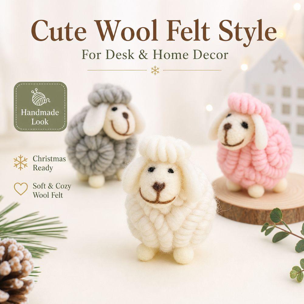 Wool Felt Christmas Sheep Figurine Soft Cartoon Sheep Doll New Mini Sheep Statue  Home Decor
