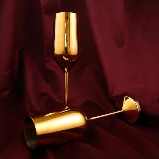 Glass Set of 2-200ml | Stainless Steel Wine Flutes Glasses | Bar Accessories Non-Toxic & Anti-Tarnish Gift
