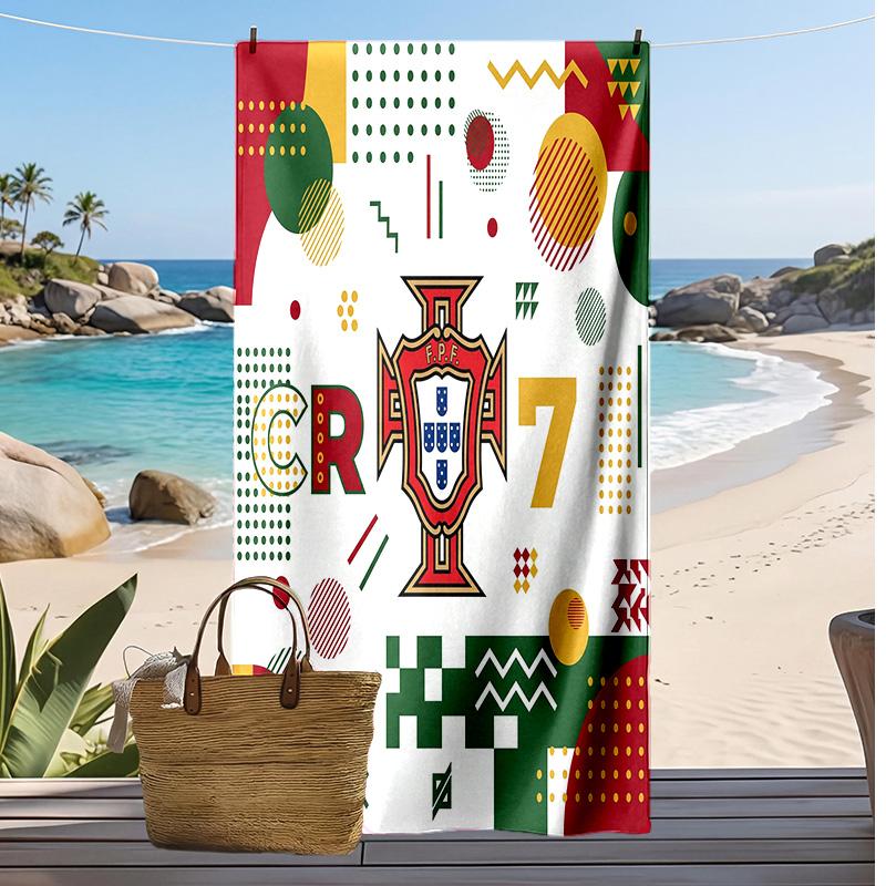 Portugal Football Print Beach Towel Quick Dry Super Absorbent Soft Bath Towel for Swimming Beach Travel Fan Souvenir Gift