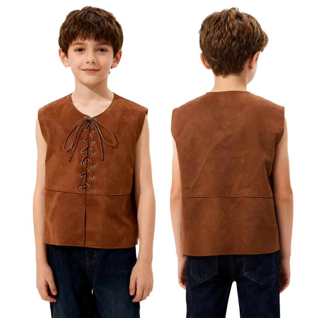 Girls Boys Halloween Vest Renaissance Medieval Gothic Waistcoat Kids Role Play Costume