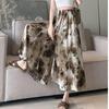 Women's Wide Leg Pants Summer High Waist Ink Printed Lazy Skirt-Pants