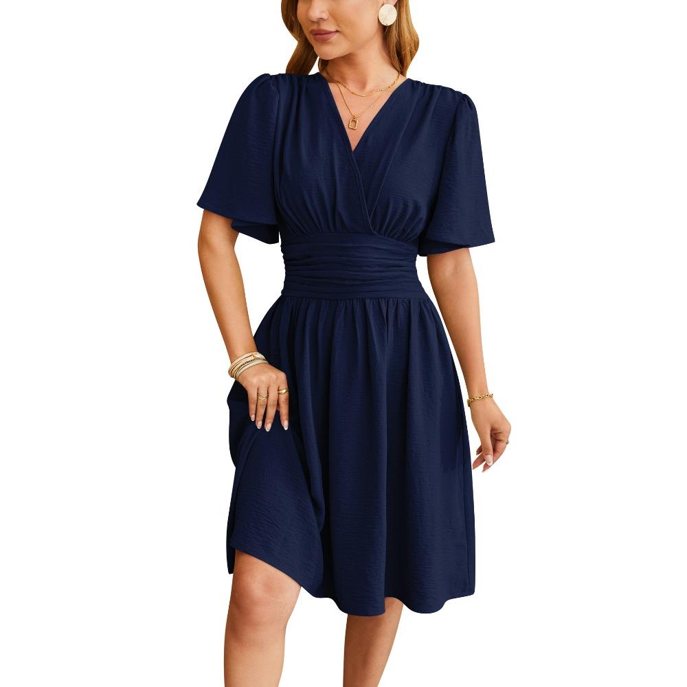 

Fashion Women s Figure-hugging Dress, Wrap-style V-neck Flowy Dress, Breathable Slimming Casual Dress for Work & Weekend Outings XXL Темно-синій