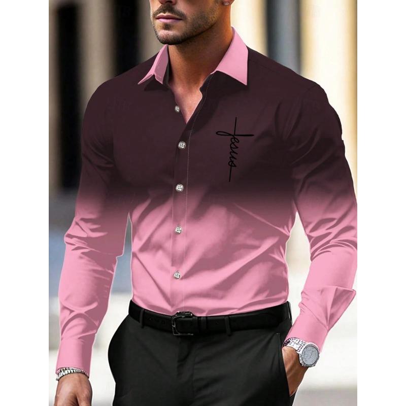 Men's Business Casual Printed Long Sleeve Shirt Formal Button Up Shirt Fall Winter Spring Summer Cuffed Long Sleeve