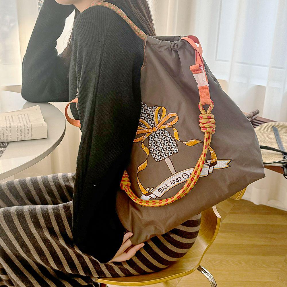 Japanese-Style Spring/Summer Embroidered Eco Shopping Bag for Women - Large Capacity Shoulder/Handheld/Crossbody Tote