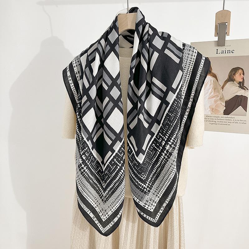 Design sense geometric printing simulation silk 91 herringbone pattern square scarf women with decorative scarf silk scarf holiday gift