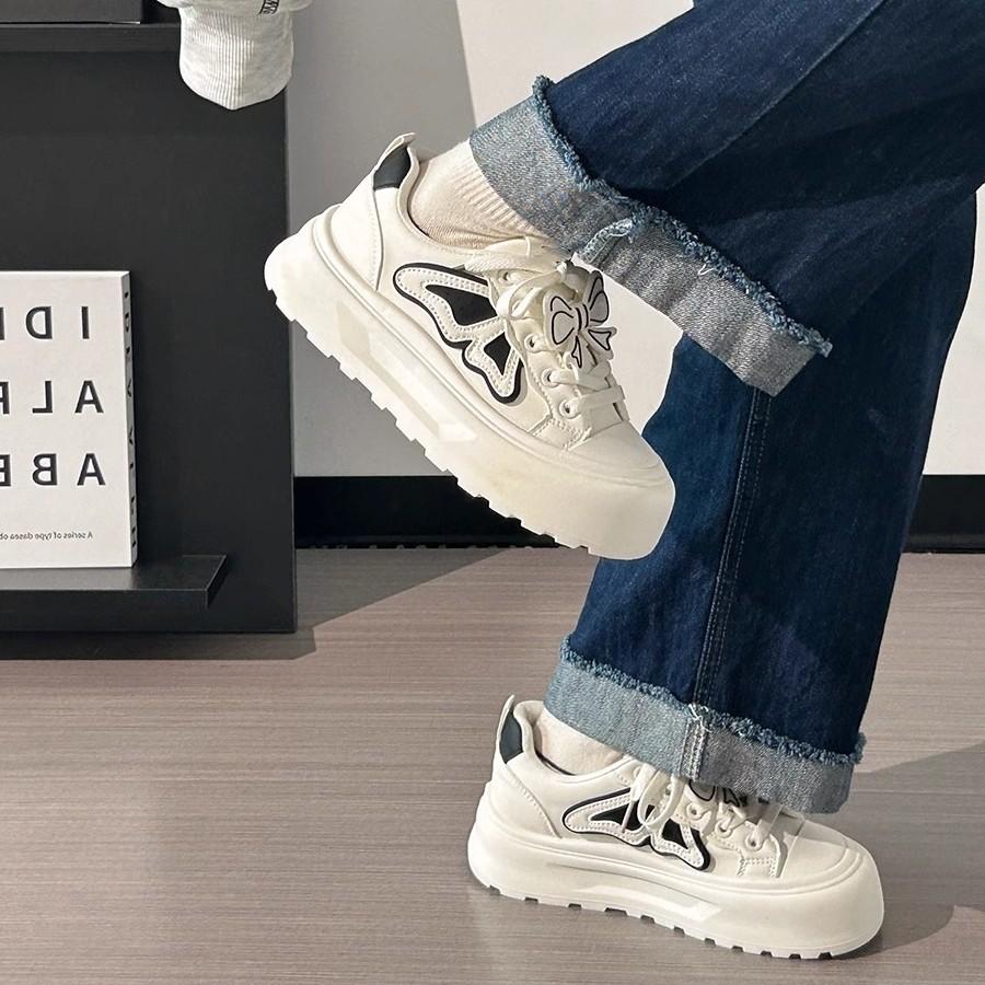 Internet celebrity bow little white shoes women's 2025 spring new board shoes platform versatile casual shoes trendy sports shoes