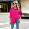 Spring and Autumn Women's Shirt Solid Colour Striped Lapel Button Long Sleeve Loose Top