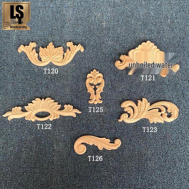 European Style Solid Wood Carved Leaf & Flower Veneer for French Decor Cabinet Model T120 - 18x7 cm