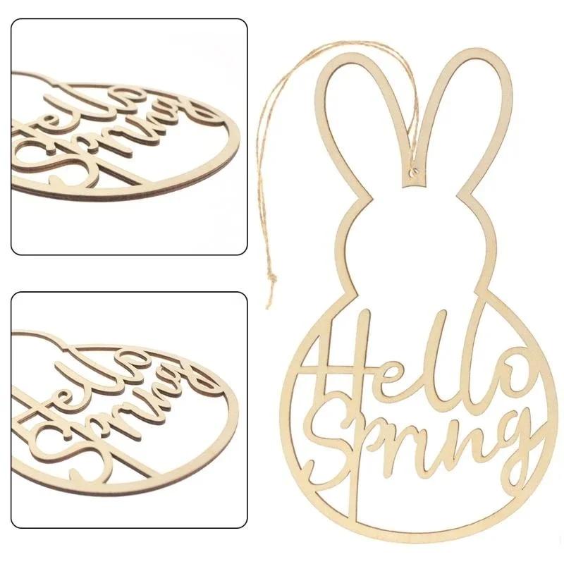 20pcs Wooden Hello Spring Wreath Sign Easter Bunny Garland Wedding Party Decoration DIY Hanging Ornaments