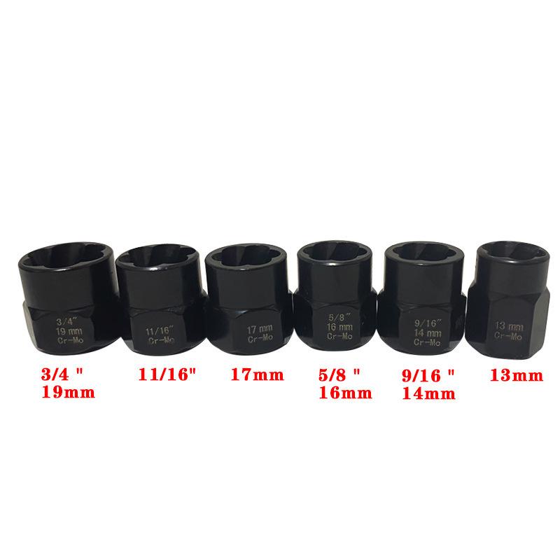 Cylindrical Nut Extractor Set, 5-Piece, Chrome Molybdenum Steel, Extended Thread.