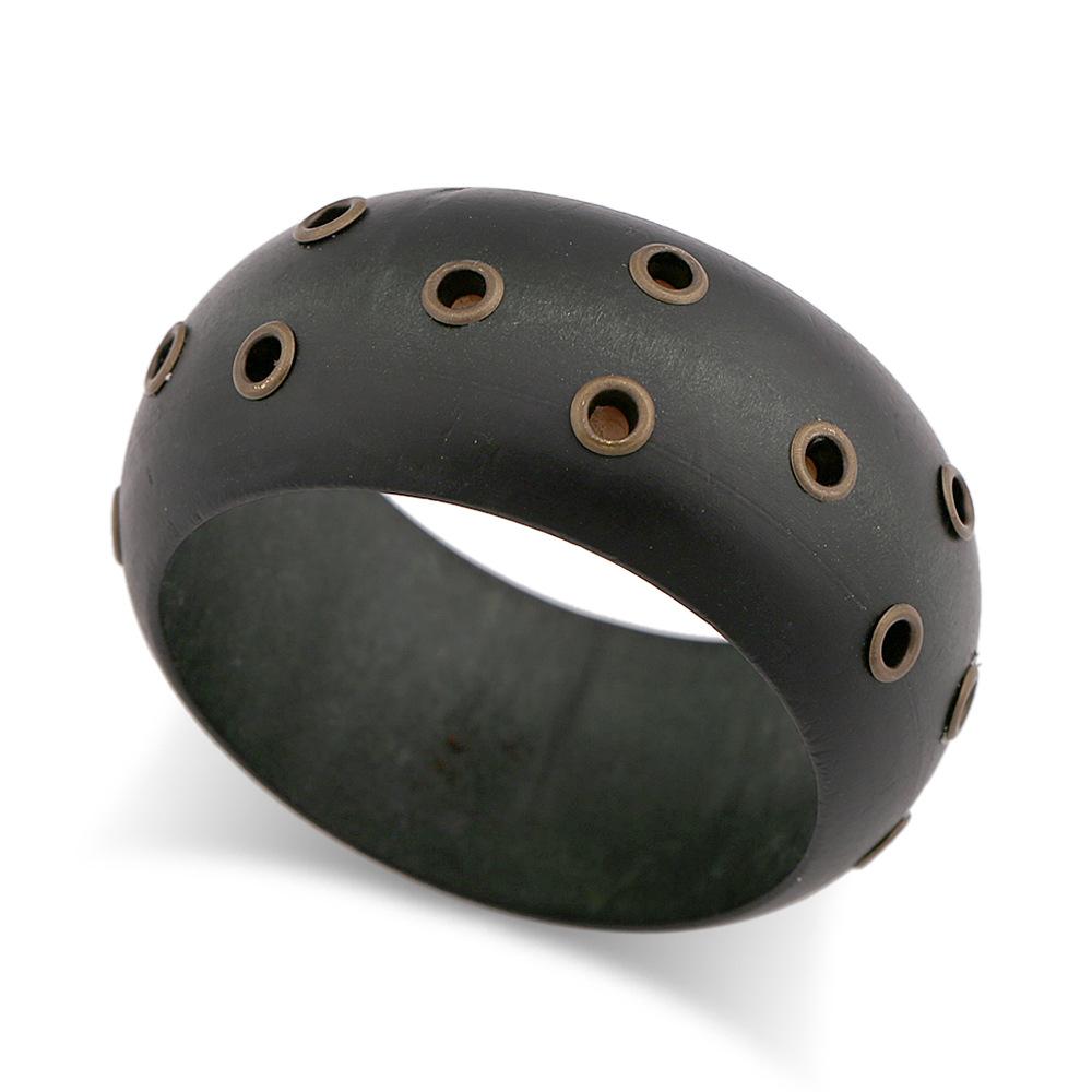 Exaggeration Punk Hip-Hop Round Hole Wood Geometric Wide Bangles Vintage Fashion Bracelet Bangle For Women Men Jewelry