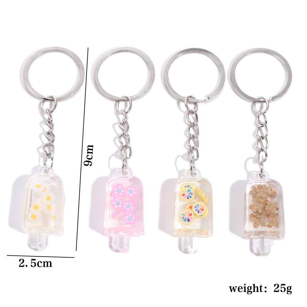 Milk Tea Fruit Ice Cream Keychain Glow Cup Flower Slice Keyring Key Ring   Earphone Case Pendant