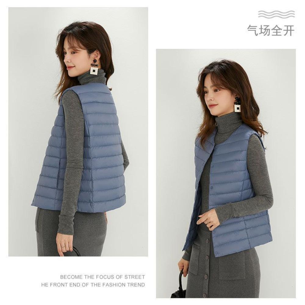 Women Collarless Down Vest Lightweight V Neck Warm Inner Liner Plus Size