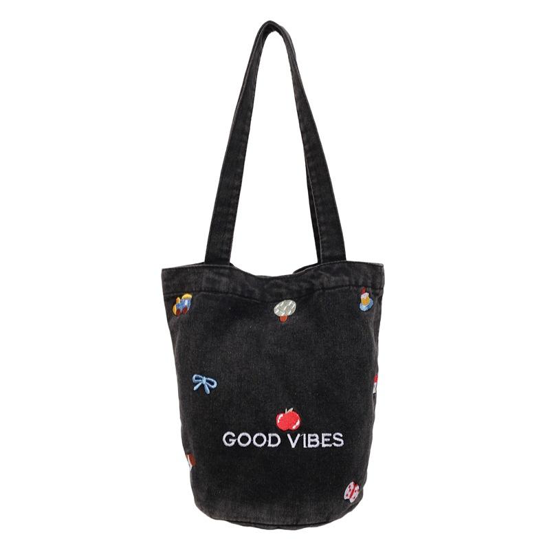 New Casual Oblique Span Denim Bag Women's Large-capacity Class Canvas Bag Literary Commuter Zipper Bag Tote Bag Tide