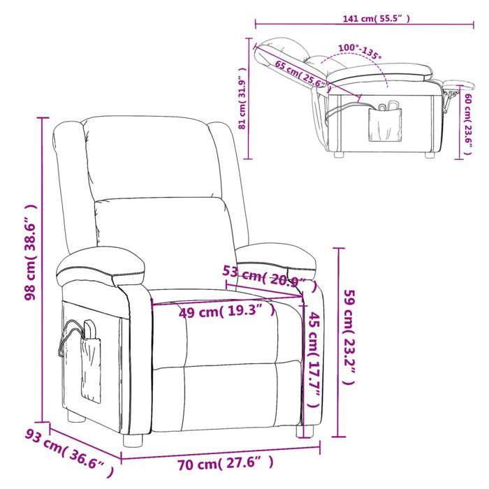 VidaXL Fauteuil électrique de massage Noir Tissu 3098361