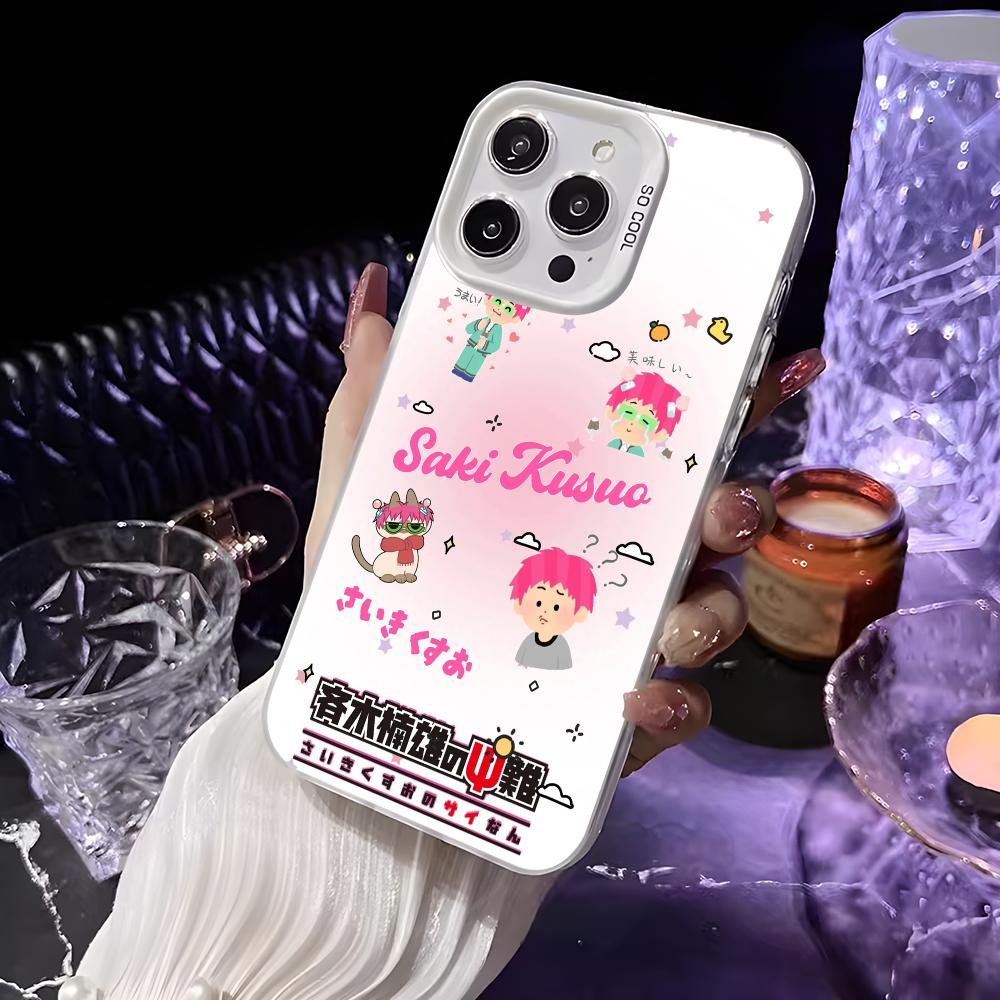 Anime S-Saiki Kusuo Phone Case For iPhone 16 15 14 13 12 11 Pro Max White Matte Laser Metallic Aurora Funda