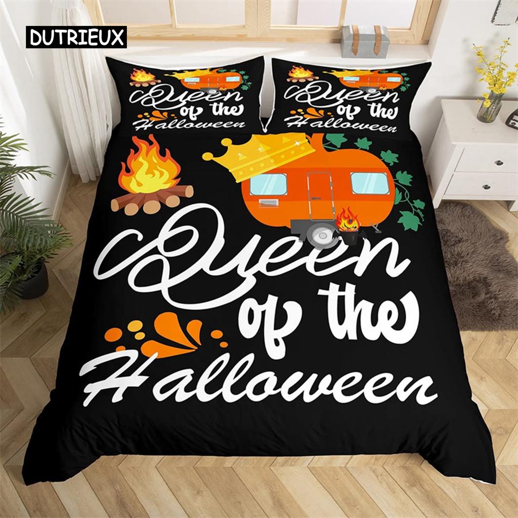 Happy Halloween Duvet Cover King Pumpkin Lantern Camping Car Bedding Set For Kids Boys Girl Bedroom Cartoon Festival Quilt Cover