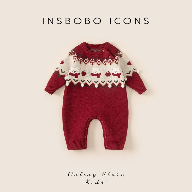 Baby Red New Year Romper Sweater, Festive Winter Outfit for Baby Girls, One-Year-Old Girl s Dress, Stylish Clothes Red 66