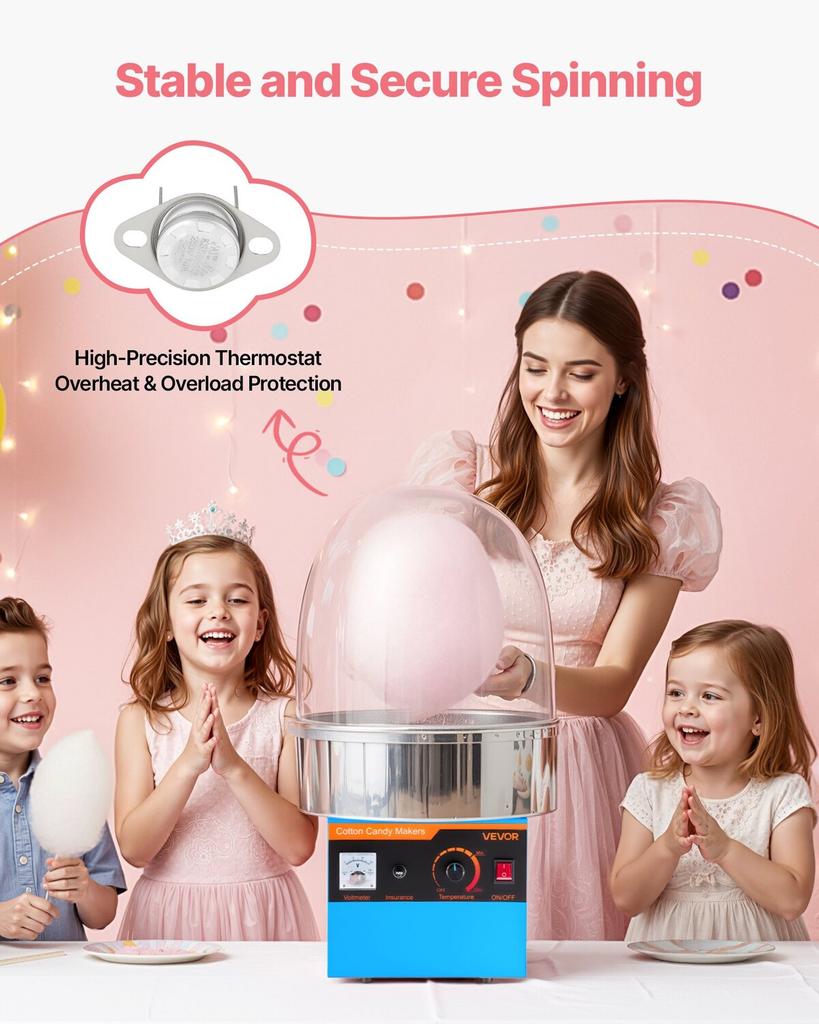 Electric Cotton Candy Machine, 1000W Electric Floss Maker With Cover, Commercial Cotton Candy Machine w/Stainless Steel Bowl & Sugar Scoop, Ideal for