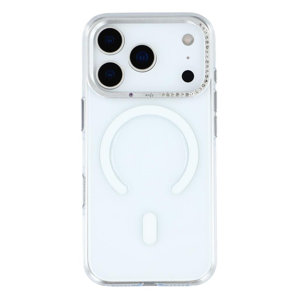JAUCASE For iPhone 17 Pro Max Magnetic Case Clear PC Phone Cover with Rhinestone Lens Frame/AI Button