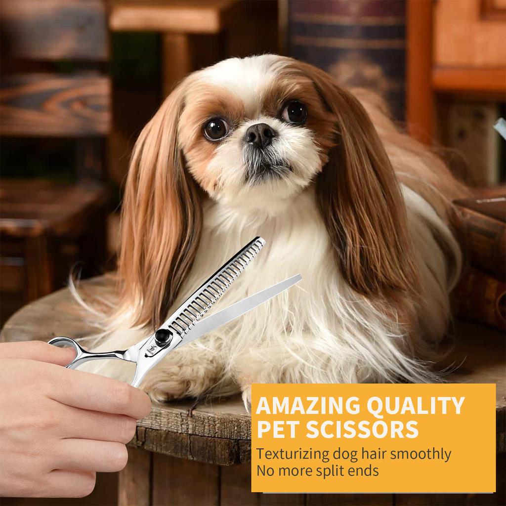 SANGELAR 7,5 Zoll Super-Effilierschere für Haustiere, schönes Design, entfernt 60 % der Haare, gerade Schere und gebogener Effilierschere, sehr empfehlenswert