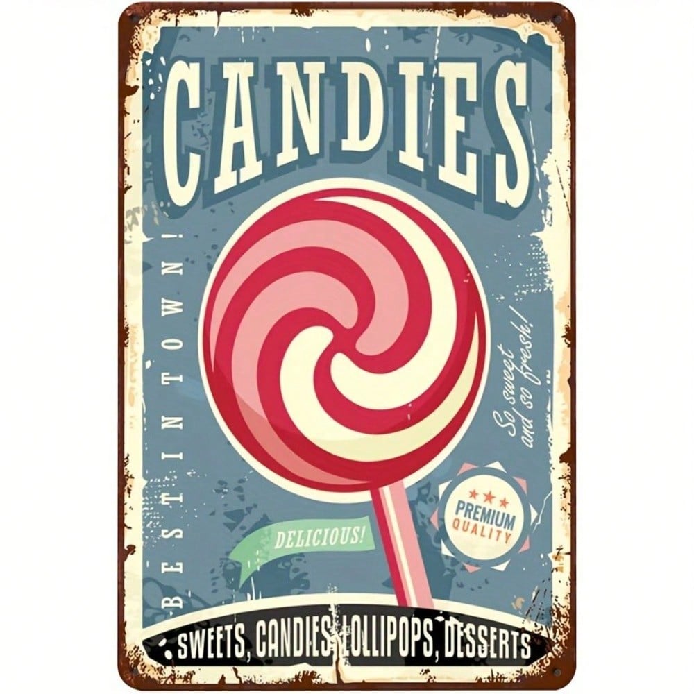 

Vintage Metal Tin Sign Blue Candies Retro Bar Cafe Wall Art Decor різнокольоровий