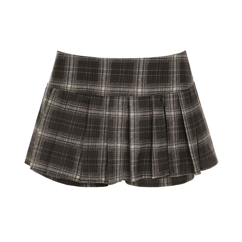 

H Home European and American Women s Clothing British College Style Retro Plaid Pleated Skirt Niche Style Sexy Daily Fall and Winter Pantskirt Dark brown(Pants with inside) L