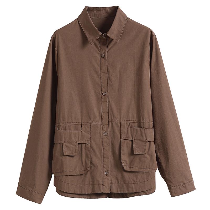 Women's Spring 2023 Plus Size Long Sleeve Loose Casual Cotton Shirt for Middle-Aged Moms